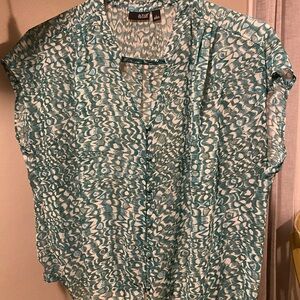 a.n.a Teal and White Patterned Cap Sleeve Blouse